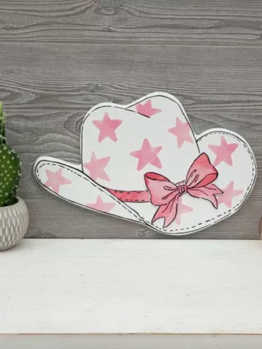 Cowgirl Hat With Pink Stars Wood Wall Decor